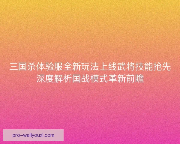 三国杀体验服全新玩法上线武将技能抢先深度解析国战模式革新前瞻 三国杀体验服全新玩法上线武将技能抢先深度解析国战模式革新前瞻