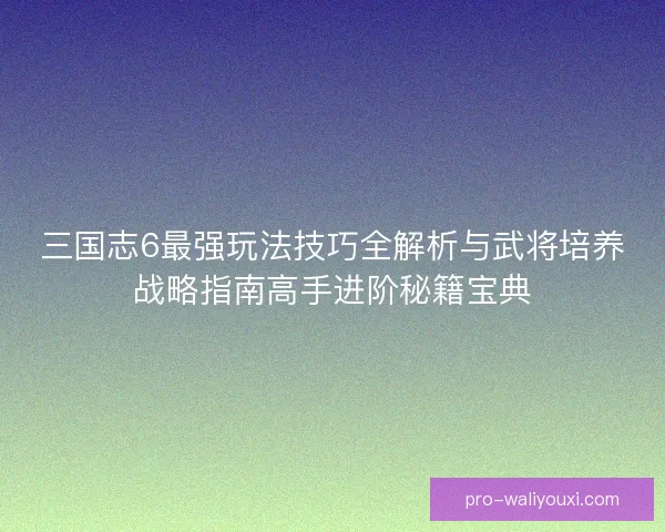 三国志6最强玩法技巧全解析与武将培养战略指南高手进阶秘籍宝典 三国志6最强玩法技巧全解析与武将培养战略指南高手进阶秘籍宝典